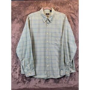 Izod Men's Size XL Shirt Button Down Long Sleeve Blue Green Plaid 100% Cotton
